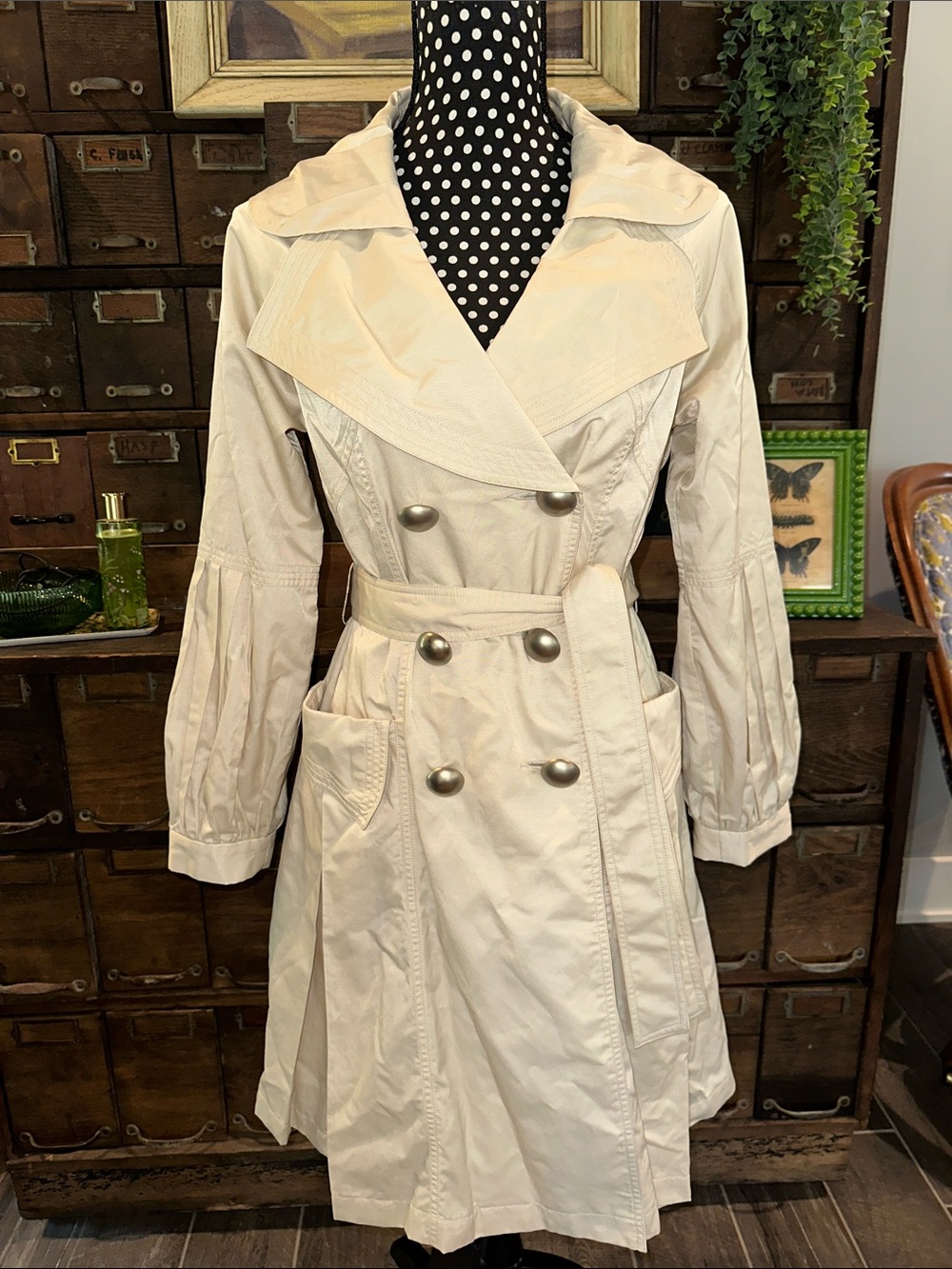 Vertigo Paris Cream Double-Breasted Trench Coat with Belt